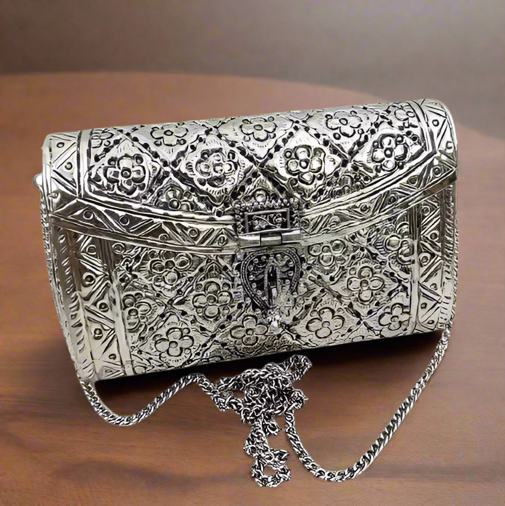 german silver flower design hand carved hand bag/evening bags for women